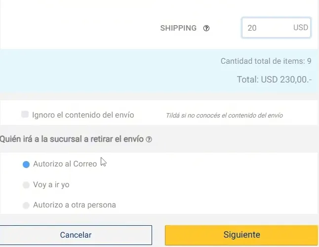Opciones de entrega